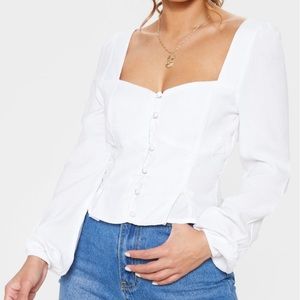 PLT Petite White Seam Detail Button Front Top